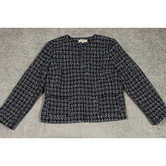 Talbots Blazer Womens 14 Petite Blue Tweed Textured Collarless Career Preppy‎ - Picture 4 of 10